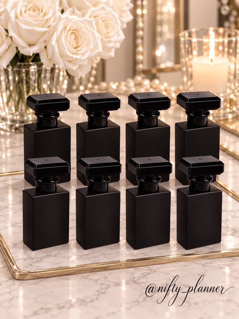 Set Of 8 Black Square Spray Bottles